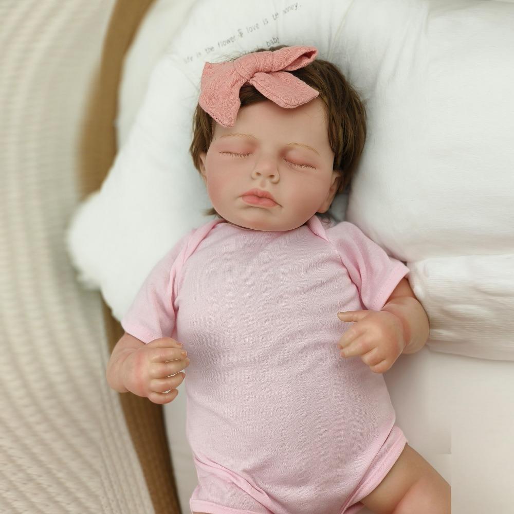 Handmade 3D Painted Skin Reborn Baby Doll LouLou 19''49cm Soft Touch Cloth Body Simulation Doll with Rooted Hair Realistic Sleeping Bebe Newborn Dolls