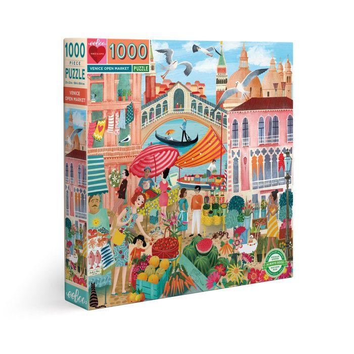 Puzzle carré 1000 pièces - eeboo - marché libre de venise - 90% carton recyclé - encres végétales - 58.5x58.5 cm
