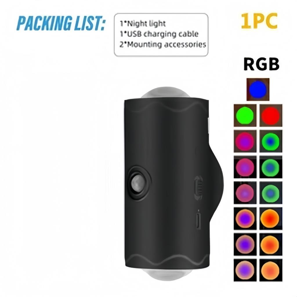 

Светодиодный ночник с датчиком движения, меняющий цвет RGB, перезаряжаемый через USB, беспроводной настенный светильник для спальни, лестницы, прихожей, сада, магнитный светильник для ступеней