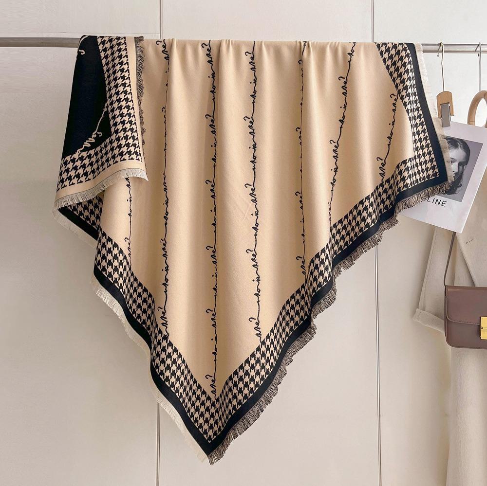 Luxury Imitation Cashmere Shawl: 140cm Square, Warm & Thick with Short Tassels