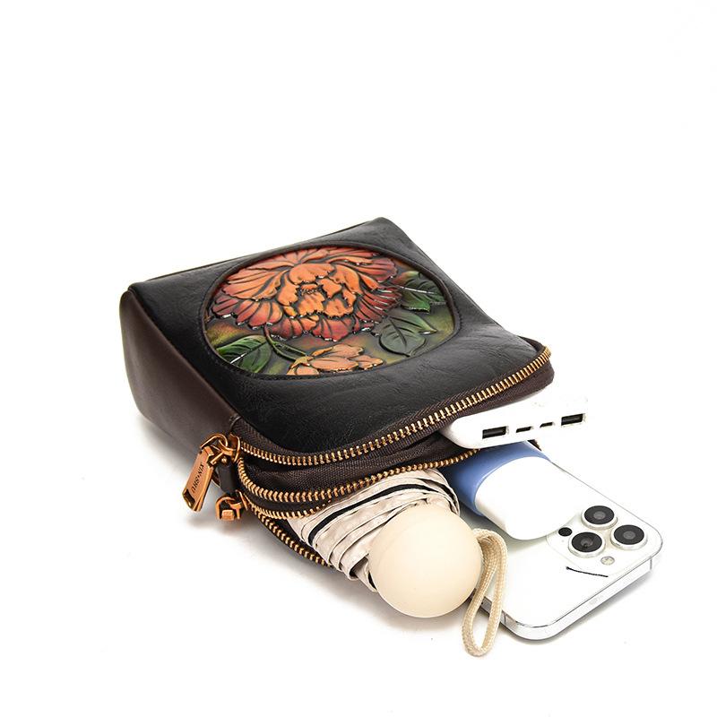 Dámska elegantná textúrovaná potlač razená crossbody taška cez rameno - prémiová textúra v čínskom štýle vintage taška