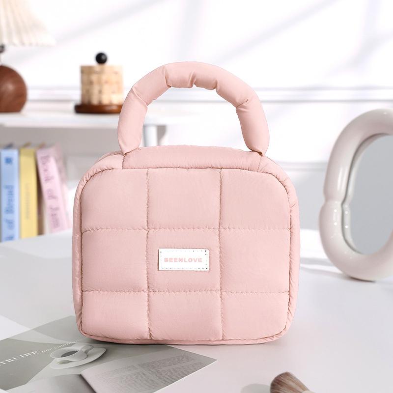 Cute Quilted Makeup Bag Women s Handheld Large Cosmetic Bag Candy Colored Puff Waterproof Travel Toiletry Bag Washing Pouch