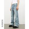 Nirben American High Street Men's Retro Washed Micro-Flare Denim Jeans - New Loose Straight-Leg Mop Style