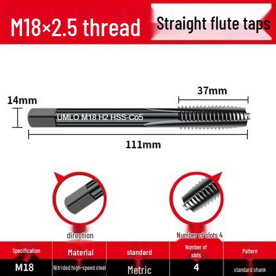 Cobalt Nitride Spiral Tap for Stainless Steel (Drill Bit: M4, M5, M6, M8, M10)