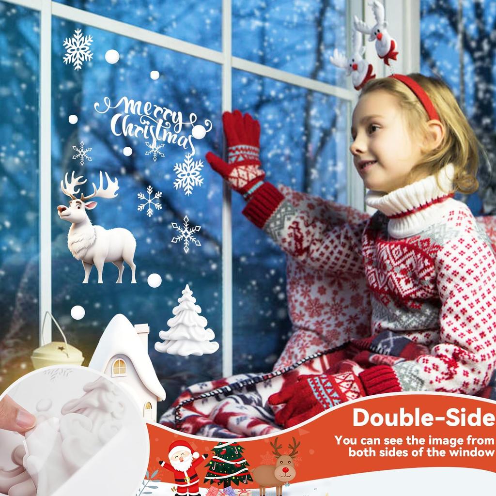 90PCS Christmas Window Stickers White Christmas Snowman Christmas Tree Static Cling Window Christmas Decoration Stickers