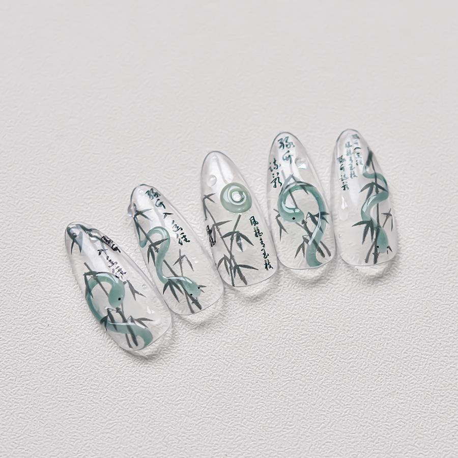 Нефритовый бамбуковый зеленый змея наклейки для ногтей своими руками изготовление — фото 9