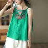 Vintage Frau Tank Tops Sommer Solide Baumwolle Leinen Stickerei Spaghetti Strap Lose Beiläufige Blusas Tunika Tops T
