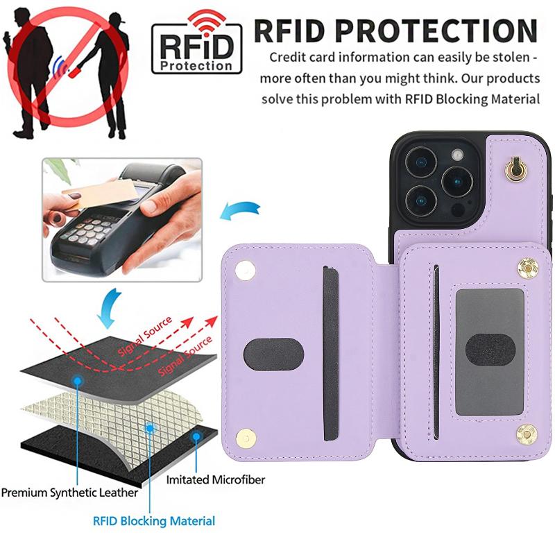 Card Slots Zipper Leather Wallet Case Flip Phone Case for IPhone 16 15 14  11  Pro Max Plus Promax 16e Ring Lanyard Purse