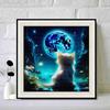 New Arrival 5D DIY Full Circle Diamond Painting "Cat Looking at the Moon" Embroidery Cross Stitch Home Decor Gift