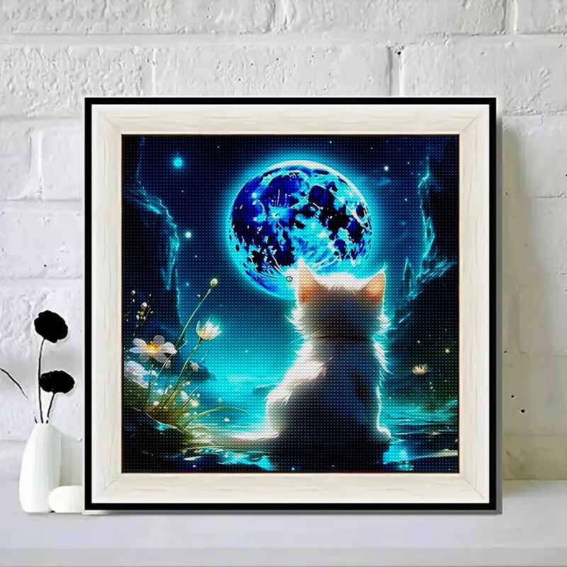 New Arrival 5D DIY Full Circle Diamond Painting "Cat Looking at the Moon" Embroidery Cross Stitch Home Decor Gift