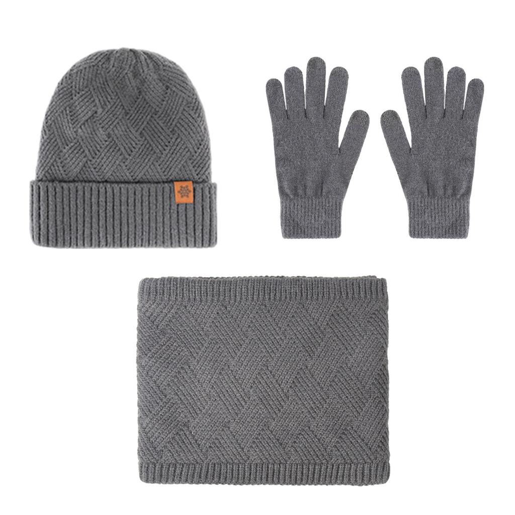 Men's, Knitted Hat, Cold Cap, Knitted Neck, Velvet Gloves, Thickened, Double Layer Neck, Gloves, Hat, Three Piece Set