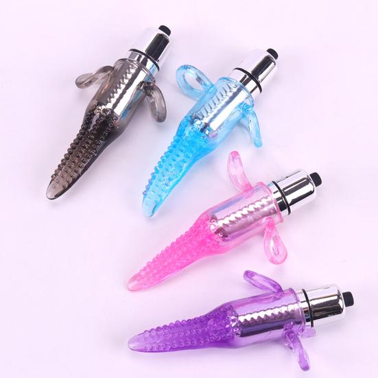 Tongue Shaped Finger Vibe Waterproof Finger Stimulator Mini Battery Operated Vibration Massager Tool with Dots