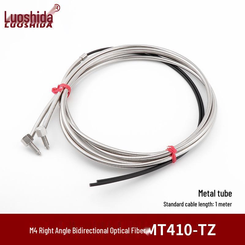 Metal Sheathed Fiber Optic Sensor Amplifier with Right Angle Elbow and Extended Reflective Through-Beam Cable