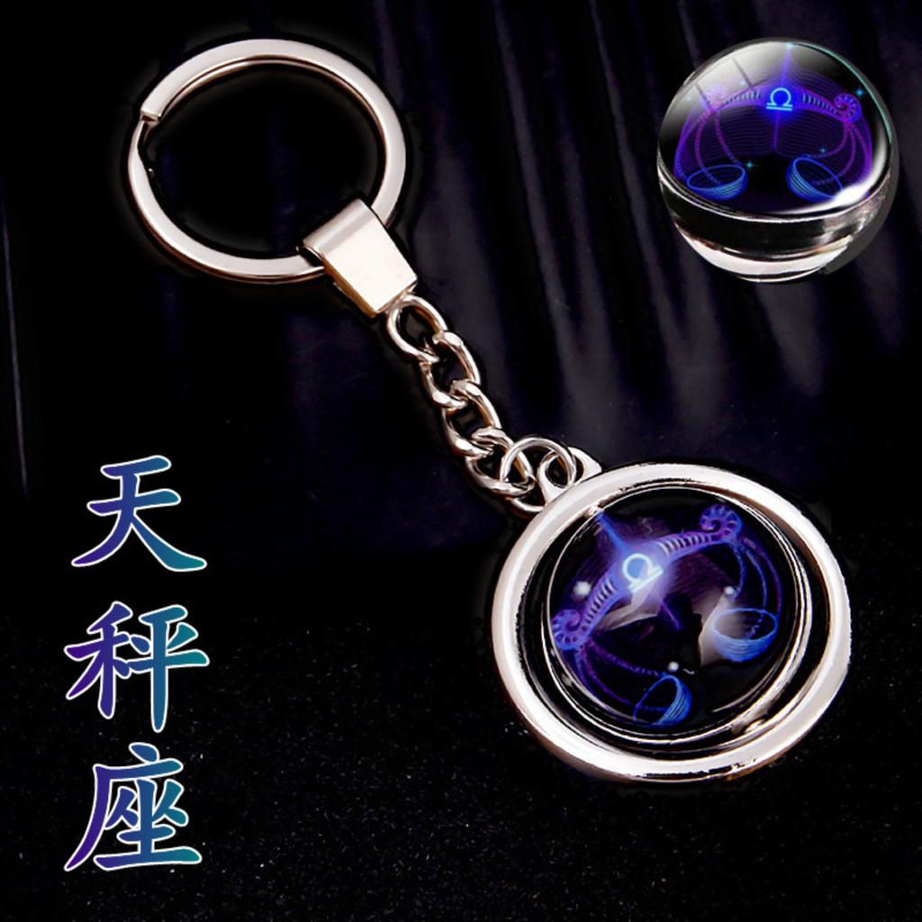 12 Burç Anahtarlık Çanta Süsü Zaman Değerli Taşı Çift Taraflı Cam Küre Anahtarlık
