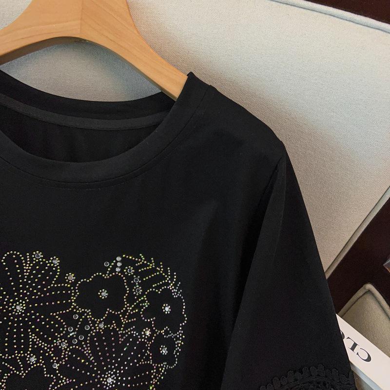 Plus Size Women's Loose Round Neck Mid-Length Short Sleeve T-shirt, Bust 150/160 cm, 200-350 jin Capacity