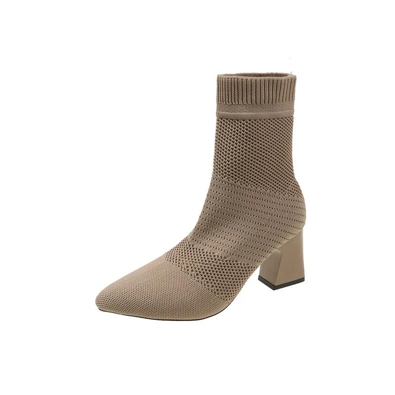 Fashion Woman Knitted Ankle Boots 2025 Autumn Winter Women‘s Casual Low Heel Pumps Ladies Outside Shoes Female Casual Chelsea Boots