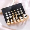 17KM Vintage Gold Color Hoop Earrings Set Pearl Metal Dangle Earrings for Women Crystal Twist Earrings Trendy Fashion Jewelry