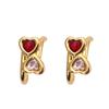 Double Love Stud Contrasting Colors Ruby Women'S Style Fashion Retro Temperament Atmospheric Light Luxury High-End