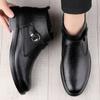 Winter Plush Warm Black Chelsea Mens Boots Business Formal High Top Leather Shoes British Style Low Heel Versatile Wedding Shoes