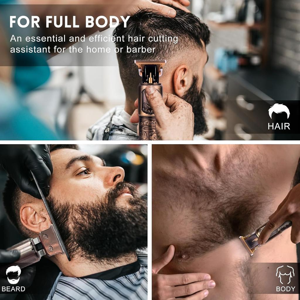 Professioneller Bartschneider mit LCD-Display, Haarschneider mit T-Klinge & Schnurrbarttrimmer-Set für Männer