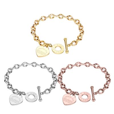 Stylish Heart Shaped Stainless Steel Bracelet for Women Long Time Wearing Jewelry With Adjustable Clasp
