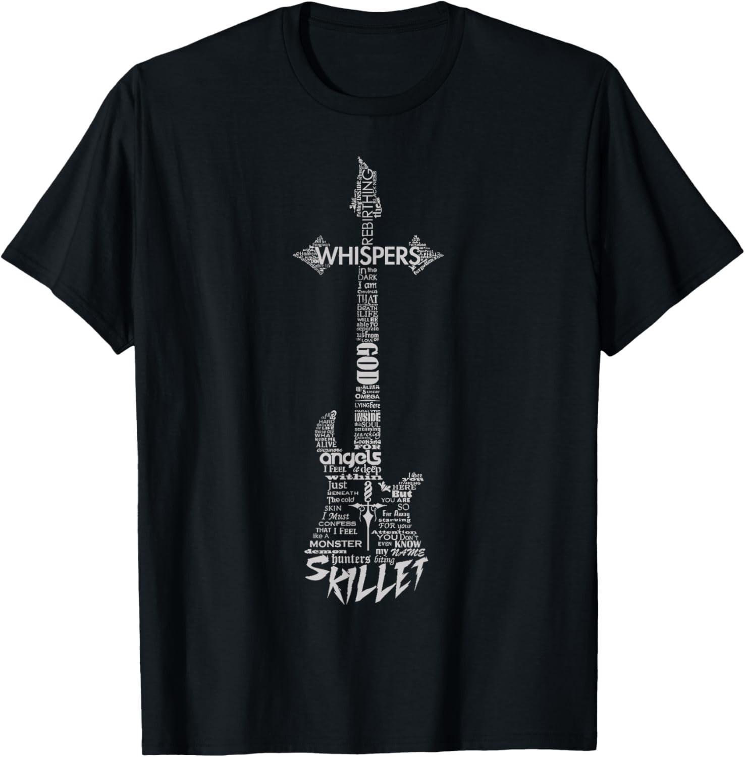 Funny Skillet Guitar Typography on Black Graphic T-Shirt Mens Womens Tees Top unisex T-Shirt Mens Womens Tees Top L