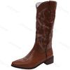 Fashion Women Boots 2025 Autumn New Embroidered Western Cowboy Boots Pointed Toe Thick Heel High Knee Boot Woman Long Boots High-quality