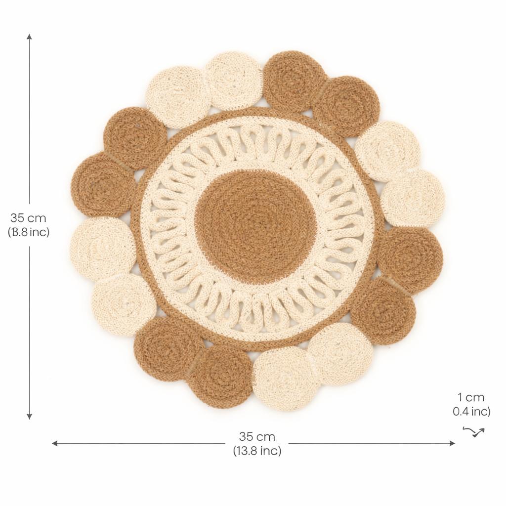 Beige Cotton Braided Placemat -Handcrafted Durable Table Mat for Dining