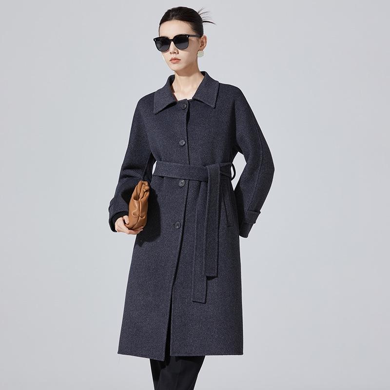 Women's Mid-Length Double-Sided Cashmere Coat - Single-Breasted, Fashionable, Versatile Korean Style, High-End Pure Wool Outerwear for Autumn/Winter.
