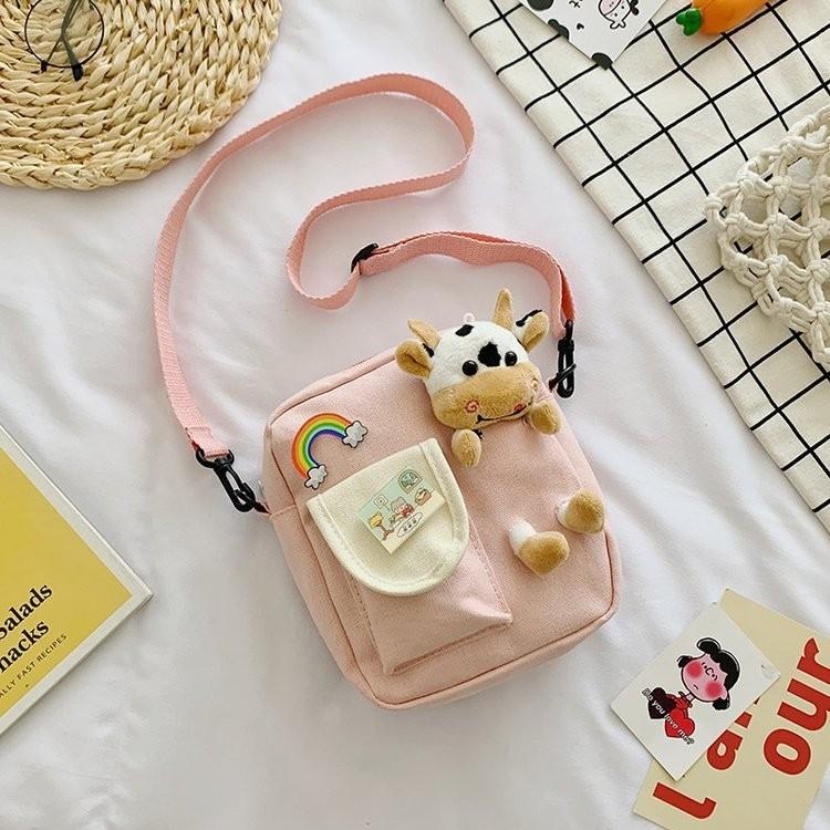 Stylish Nylon Crossbody Bag For Girls In Fresh Sweet Colors Cute Bear Motif