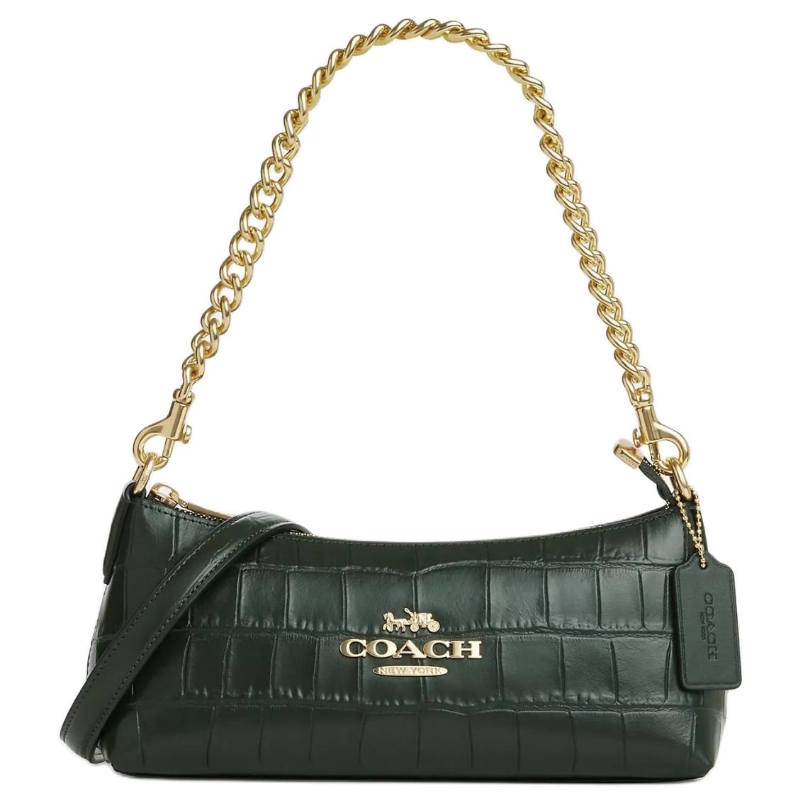 

Coach Charlotte 25 Gold Logo Crocodile Pattern Chain Zip Leather Baguette Handbag Shoulder Bag Medium Women handbags Amazon-Green CL656-IMRFT Basic Set (Bag+Dust Bag)