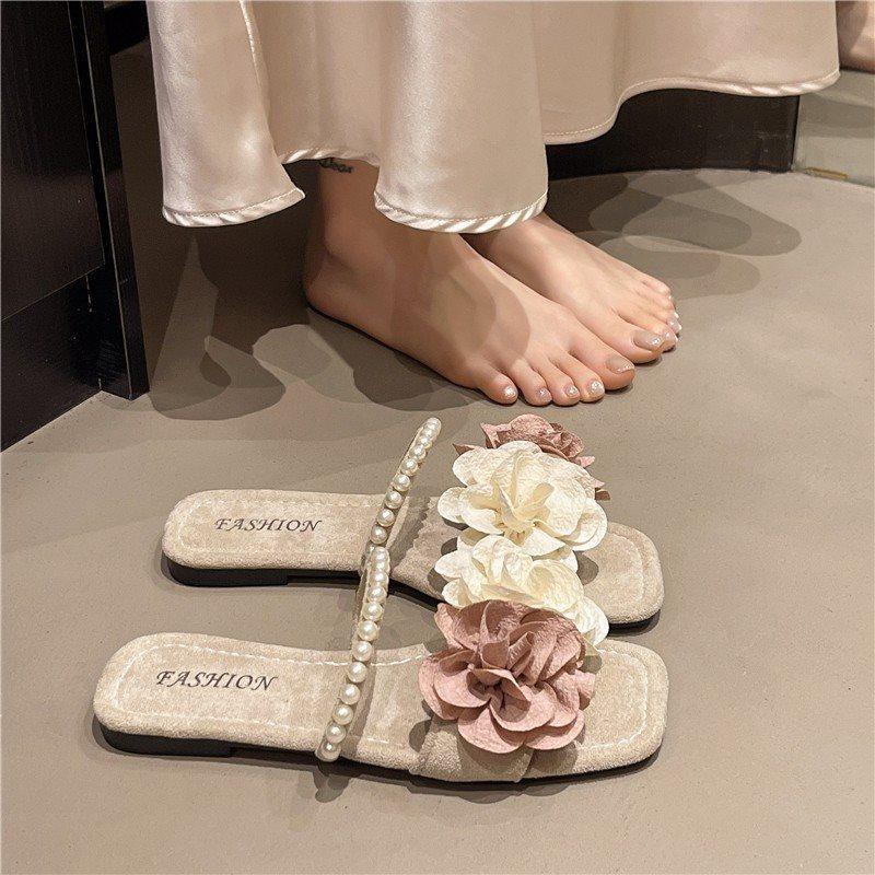 Cool Slippers Female Summer Dress With Sandals French Sweet Fairy Pearl Flower Style