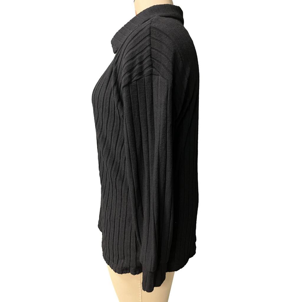 Autumn Winter New Solid Color Plus Size Women's Top V Lapel Long Sleeve Ribbed Brushed T-shirt Loose Casual