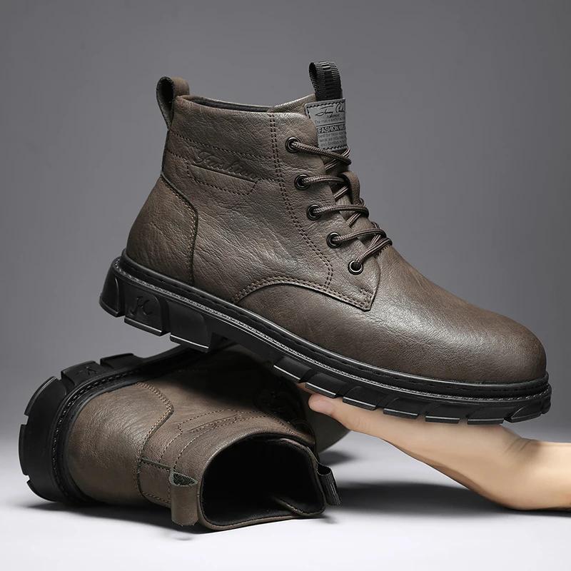 New 2025 Trend Mens Ankle Boots Leather Shoes Men All-match Leisure Oxford Shoes Classic Style Motorcycle Boots