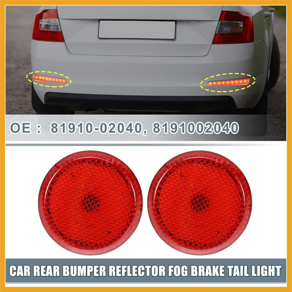 Rear Bumper Reflector Fog Brake Tail Light 81910-02040 8191002040 Red LED for Toyota Corolla 2009-2010 Plastic Red Lens (Set of 2) Replacement