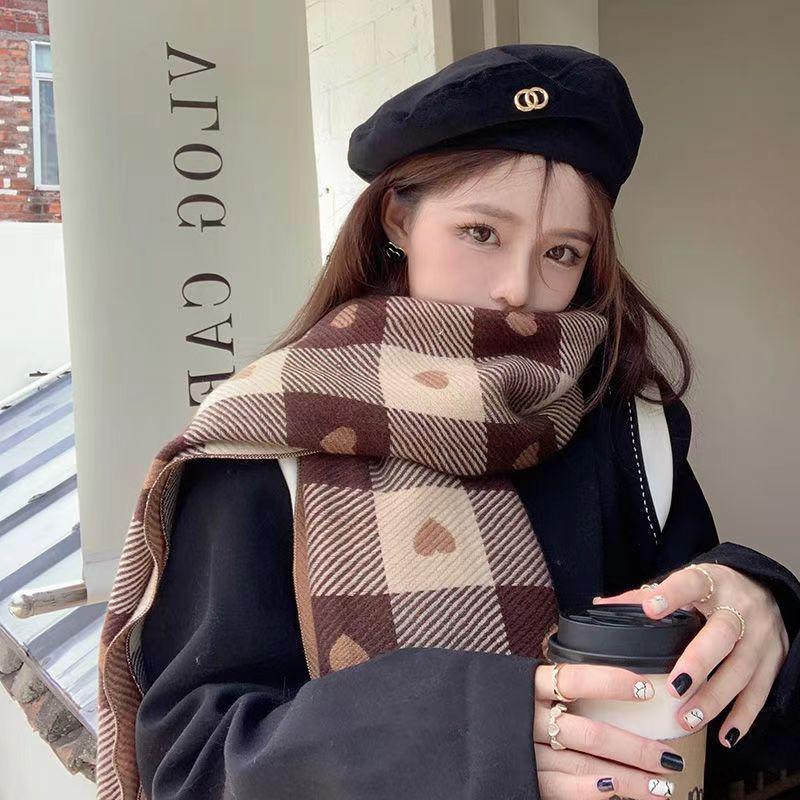 Korean-Style Houndstooth Knitted Round Neck Scarf - Warm, Versatile, Trendy Autumn/Winter Accessory