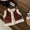 Chic Lambswool-Lined Suede Fleece Vest for Baby Girls - Winter Korean-Style Warmth