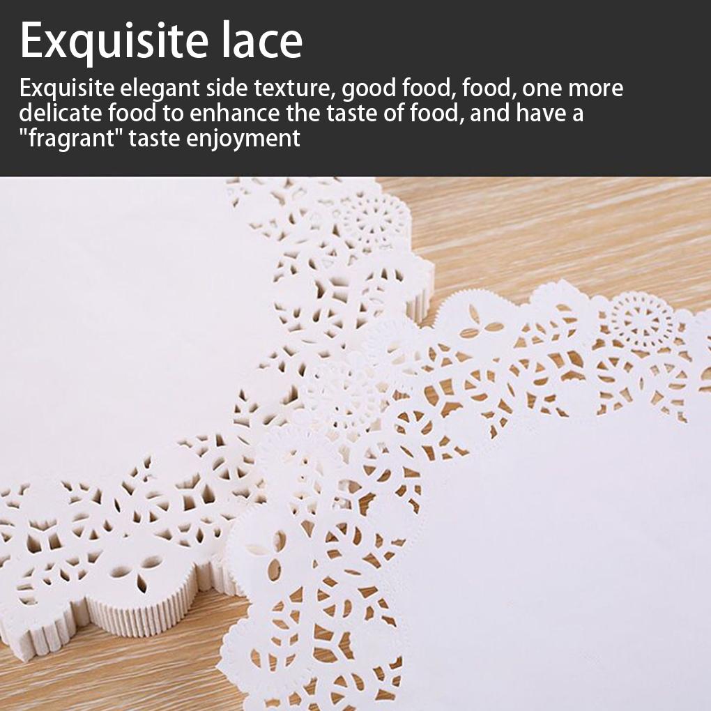 200 Pieces Paper Oil-proof Baking Single-used Hollow-out Oil Papers Cake Pad Accessory for Home Kitchen Bakery Restaurant