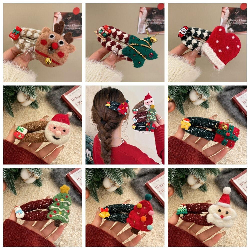 Cartoon Christmas Tree Hair Clip Felt Xmas Wool Barrettes Cute Santa Claus Hairpin  Dress Up