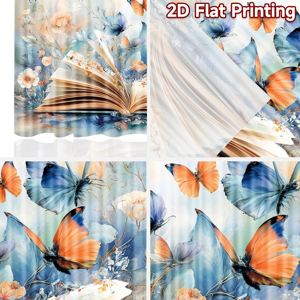 2D Flat Printing 2pcs Party Curtains Butterflies Book Nature Digital Printed Polyester Drapes Family Party Decoration Use for