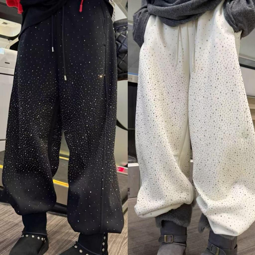 2026 Spring Trendy Wide-Leg Rhinestone Loose Long Pants