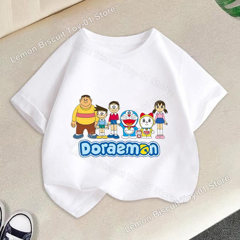 Doraemons Series Boys Girls Short Sleeve Top Summer Hot Cartoon T-shirt Cute Kids Base Clothes O-neck Funny Birthday Gift