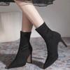 Women Boots Short High Heels Shoes for Women Autumn Winter Botas Mujer Ankle Boots Black Sock Women Heels Boots Female D220