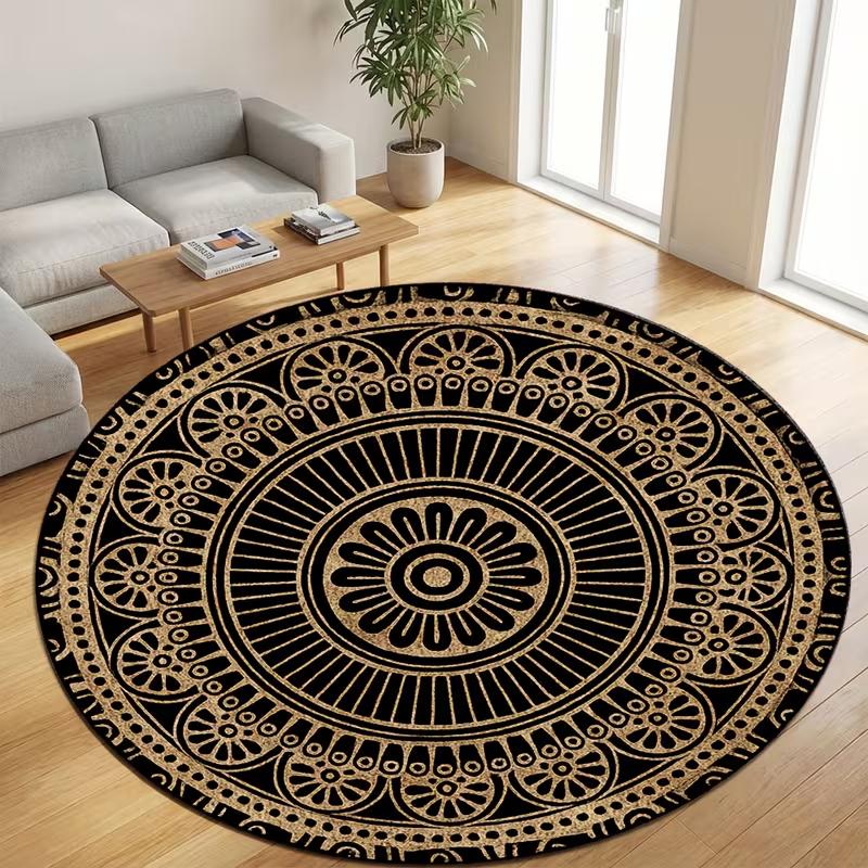 Boho Colorful Dot Round Rug Vintage Beige Base Soft Non Slip Circular Carpet for Bedroom Living Room Bohemian Home Decor