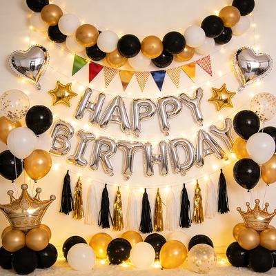 10-Zoll Latex Geburtstagsballon Partybogen Kulisse Dekorationsset Gemischtes Set mit runden Ballons Happy Birthday Ballons Banner Set