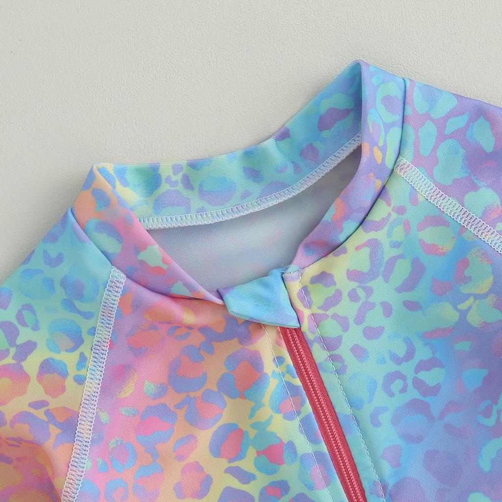 Baby Girl Swimsuits Summer Leopard Print Zipper Long Sleeve Beachwear for Toddler Bathing Suits