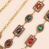Gold Carved Rhinestone Chains Women Oval-shaped Metal Thin Bohemian Long Waist Chain Dress Shirt Decorative Strap Girdle