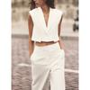 Za2025 Spring New Women clothes Sleeveless Vest Vest 2406539 High Waist Wide Leg Pants 2485539