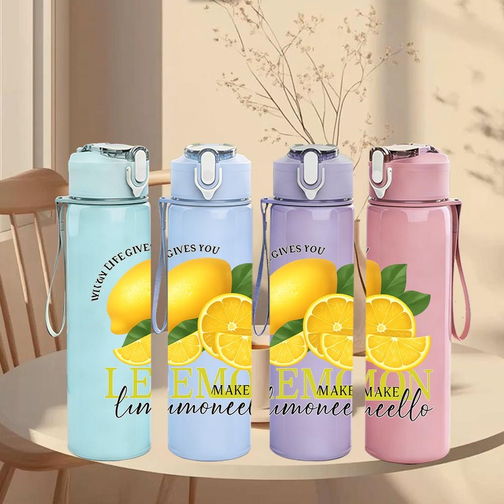 1PC Lemon Limoncello Fruit Art 750ml Color Plastic Sports Water Bottle Leakproof Flip Straw Lid Suitable for Sports Office Home Use