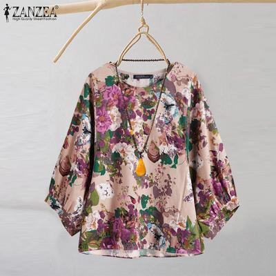 Camicetta casual da donna con stampa floreale e maniche a 3/4
